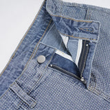 Purpdrank  Rhinestone Embellished High-Waist Denim Shorts Vintage Light Blue Slim Stretchy Hot Pants for Women Y2K Street Clubwear