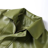 Purpdrank  Fashion Green Leather PU Jacket Women Loose Laple Zipper Long Sleeve Single Breasted Pocket Coat 2025 Autumn New Lady Streetwear