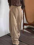 Purpdrank  American Retro Pleated Design Casual Pants Men Women Trendy Loose Match All Wide Leg Floor Length Suit Long Pants
