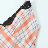 Purpdrank  Sexy Spliced Lace V neck Plaid Print Corset Sling Dress Summer Woman Slim Fit Midi Long Robe Beach Holiday Vestidos