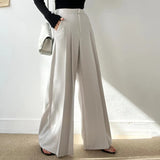 Purpdrank  Spring Summer Elegant Pleated Women's Wide Leg Pants 2025 New High Waist Solid Office Casual Loose Trousers for Women