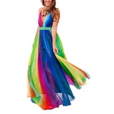 Purpdrank  Rainbow Dress Casual V Neck Mesh Midi Dress Women Clothing Long Dress for Women