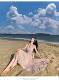 Purpdrank  French Jacquard Embroidered Dress Halter Neck Women Spring Vacation Sexy Floral Long Dress