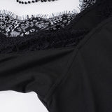 Purpdrank  Gothic Lace Trim Bodycon Dress Elegant Fashion Dark Slim-Fitting Solid Deep V-Neck Long Flare Sleeve Maxi Dresses Women