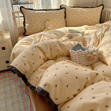 Purpdrank  French Lace Bedding Sets 2025 New Ruffle Lace Bow Quilt Cover Romantic Bedclothes Decor Woman Girls Bedroom Duvet Cover 4pcs