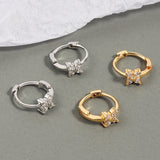 Purpdrank - 2PC Stainless Steel Little Huggies Hoop Earrings For Women Tiny Crystal Zirconia Pendant Cartilage Earrings Piercing Jewelry