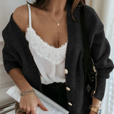 Purpdrank  V Neck Botton Long Sleeve Cardigan Women Knitted Black Autumn Winter Sweater Casual Loose Oversized Top Jumper