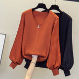 Purpdrank - Black Beading Knit Sweater Pullover Women Elegant Vintage Stylish Chic Knitwear Tops 2023 Autumn Long Sleeve V-neck Jumpers