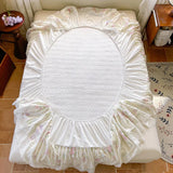 Purpdrank  100% Cotton Korean princess style Floral Lace Ruffles Bedding Set Duvet Cover Set Quilted Bed Skirt Fitted Sheet Pillowcases