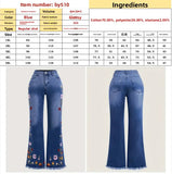 Purpdrank  Plus Size New 2025 Women's plus Size Micro Flare Jeans Elastic Embroidered Denim Pants Washed Effect Comfortable Fit Trousers