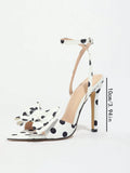 Purpdrank  Elegant Polka Dot Silk High Heel Sandals for Women with Fine Butterfly Knot College Style Gentle And Classy Footwear