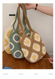 Purpdrank  Ethnic Style Sunflower Woven Bag for Women New Fashionable Tote Vacation Style Beach Bags