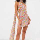 Purpdrank  Sexy Halter Collar Pink Gradient Tie dye print Cross lacing up Bow Backless Sling Dress Women Irregular Mini Dresses Robe