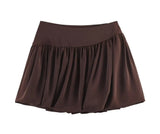 Purpdrank  Spring Summer CHIC Coffee Spliced Ruched Mini BUD Skirt Women Zipper Waist Ball Gown Swing Skater Short Skirts Party Girl