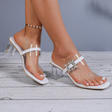 Purpdrank  Rhinestone Transparent Heeled Sandals Women 2025 Summer Fashion Chunky High Heel Slippers Woman Square Toe Crystal Party Shoes