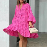 Purpdrank  Summer Elegant Lace Dress Casual Women V-neck Loose Hollow Buttons White Dress Women Vintage Beach Sexy Mini Dresses 27725