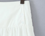Purpdrank  New Holiday Buttons Low Waist Midi Long Skirt Women Spliced Ruched Wood ears Swing A-lined Skirts Boho Yellow White