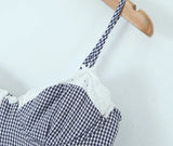 Purpdrank  Sexy Plaid Spliced Embroidery Lace Bra Corset style Mini Dress Women Bow Lacing up Backless Party Skater Sling Robe Holiday