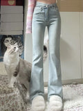 Purpdrank  Simple Female Flare Jeans Fashion Irregular Blue Autumn New Korean High Waist Women's Waist Slim Tight Hipper Office Lady Jeans
