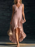 Purpdrank  Elegant Cotton Sleeveless Long Dresses For Women  Summer Solid Color V-neck  Party Maxi Dress Casual
