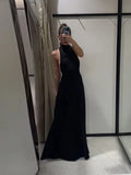 Purpdrank  Women's Evening Dresses Halter Backless Long Dress Autumn Female Velvet Sleeveless Slim Pleat Partywear Chic Ladies Vestido