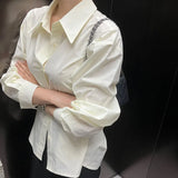 Purpdrank  Spring Summer Casual Women White Shirt Elegant Waist-Tight Long Sleeve Office Lady Blouse Korean Temperament High Quality Shirts