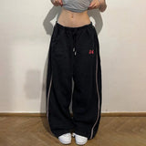 Purpdrank  Casual Digital Print Color Block Loose Sweatpants with Drawstring Elastic Waist Straight Leg Long Trousers for Trendy Girls