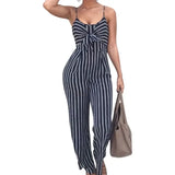 Purpdrank  Sexy Striped One-Piece Pants Casual Wide Leg Leisure Bridesmaid Women's Jumpsuits Strapless Gown with Belt at Front