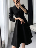 Purpdrank - Elegant Dresses for Women Long Sleeve Streetwear Fashion Dress Slim Fit Solid Button Midi Notched 2023 New Spring Summer Dress