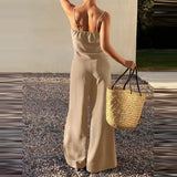 Purpdrank  Summer Elegant Lady Outdoor Commute Sets Fashion Solid Color Halter Vest And Pants Sets  Casual High Waist Wide Leg Pants Outfit