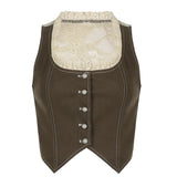 Purpdrank  Retro Style Women's Lace Button Vest Irregular Hem Street Fashion Hot Girl Outerwear Tank Top Polyester Fiber Casual Wear