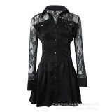 Purpdrank  Elegant Women Corset Shirt Dress Chic Sexy Fashion 2024 Lace Long Sleeve Party Dress Single Breasted Slim Pleated Mini Dress