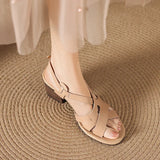 Purpdrank   Shoes Woman Summer Plus Size 34-42 Women's Cow Leather Narrow Band Cross Strap Hollow-out 6cm Thick Low Heel Casual Shoes