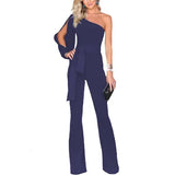 Purpdrank  Comfortable temperament women's one-shoulder asymmetrical midwaist sexy belt small stretch jumpsuit
