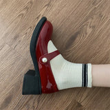 Purpdrank  Thick Heel Red Women Mary Jane Shoes Fashion Round Toe Shoes 2025 Spring Ladies Casaul College Style Pumps