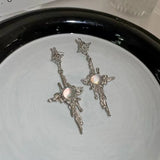 2024 Trend Cross Moonstone Dangle Earrings Women Girl Irregular Liquid Metal Cross Crystals Drops Earrings Jewelry