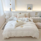 Purpdrank  Princess Style Bedding Sets Ruffle Lace Bow Quilt Cover Romantic Print Bedclothes Home Decor Woman Girl Bedroom Duvet Cover 4pcs
