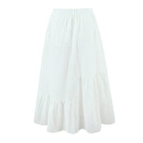 Purpdrank  Holiday White Embroidery Spliced Hollow Out Hole Elastic Waist Maxi Long Skirt Women Ruffles Hem Swing A-lined Skirts Boho