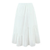 Purpdrank  Holiday White Embroidery Spliced Hollow Out Hole Elastic Waist Maxi Long Skirt Women Ruffles Hem Swing A-lined Skirts Boho