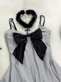 Purpdrank  French Vintage Gothic Striped Bow Dress Woman New Design Fashion Slim Casual Party Dresses Summer Retro Aesthetic Clothing