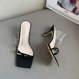 Purpdrank  Transparent Slippers Shoes Slipers Women Slides Square Toe Fashion Heeled Mules Low 2025 Luxury High PU Fabric Scandals Rubber R
