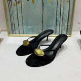 Purpdrank  Shoes Woman Summer New Black Metal Decorative Women's Sandals Outerwear Fashion Open Toe Thin Heels Slippers