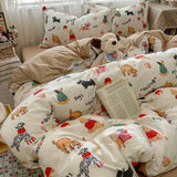 Purpdrank   Cotton and Linen Printing Bedding Set Cartoon Skin-Friendly All-Season Bedclothes Soft Single Quilt Cover Kit with Fitted Sheet