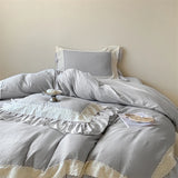 Purpdrank  French Double Layer Lace Ruffles Seersucker Bedding Set Duvet Cover Set Bedsheet Pillowcases INS Style Girls Room Bed Linen Set