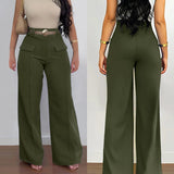 Purpdrank  Women Shiny Army Green Pants High Waist Trousers Office Work Lady Full Length Summer Bottoms Capris Autumn Winter