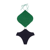 Purpdrank  2Pcs Shiny Swimsuit Women Sexy Swimwear With Mini Skirt Hollow Out Bikini Halter Bathingsuit Female Patchwork Bodysuit Beachwear