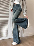 Purpdrank  Women's Casual Retro Blue Micro Flared Jeans Spring and Autumn New American Yk2 Fashion Women High Waisted Loose Flared Jeans