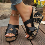Purpdrank  Spring and Summer Large Size Season New Buckle Rivet Sandals Fish Mouth Wedge Heel Waterproof Platform Sandals Woman