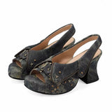 Purpdrank  Brand new Women's Y2K Star Rivet Platform Sandals 2000's Peep Toe Slingback Chunky Heel Distressed Denim High Heeled Shoes