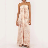 Purpdrank   Women's Halter Neck Tropical Print Maxi Dress Sexy High Slit Tie Back Beach Vacation Dress